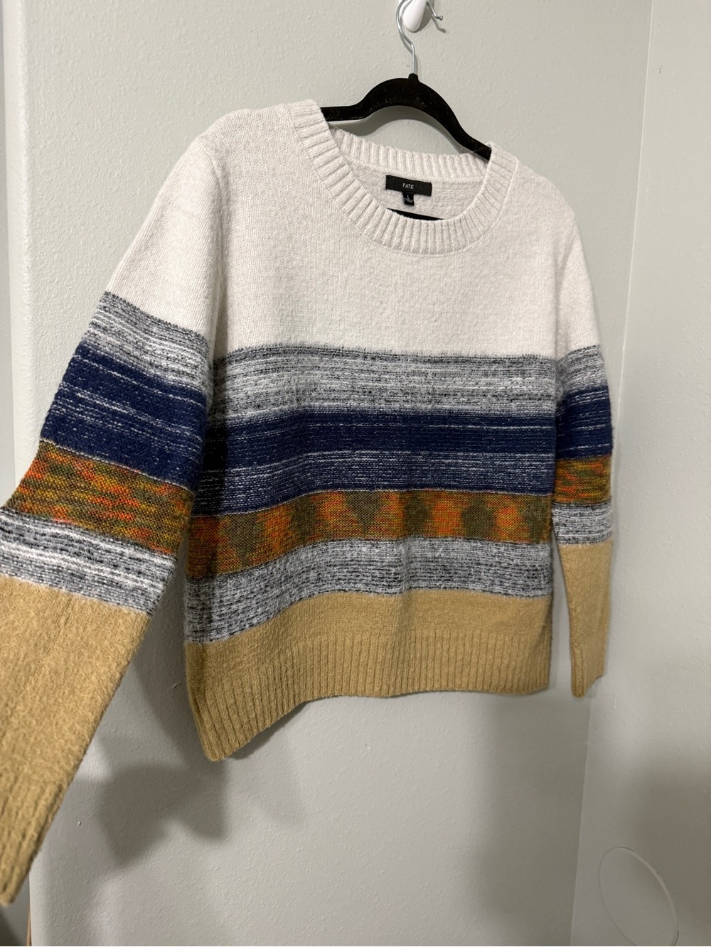 FATE Neutral Multi-Color Striped Crewneck Cozy Sweater L
